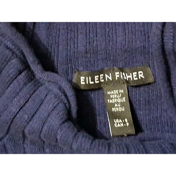 Eileen Fisher Small Blue Cable Knit Sweater Organic Cotton Sustainable - Picture 5 of 8